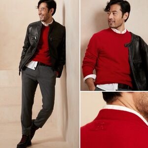 NWT Banana Republic Men's‎ Cashmere Crew Neck Sweater LARGE Cinnabar Red Soft